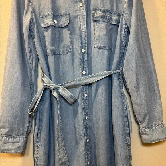 Light Blue Denim Shirt Dress with Tie Belt - Picture 3 of 11